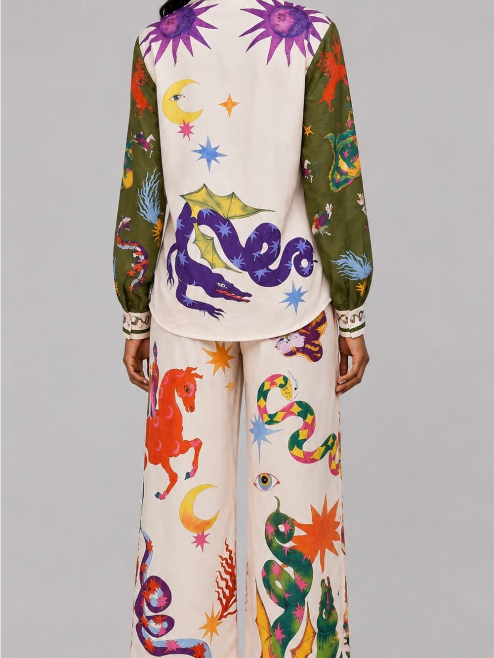 Whimsical Celestial Snake Print Two-Piece Set